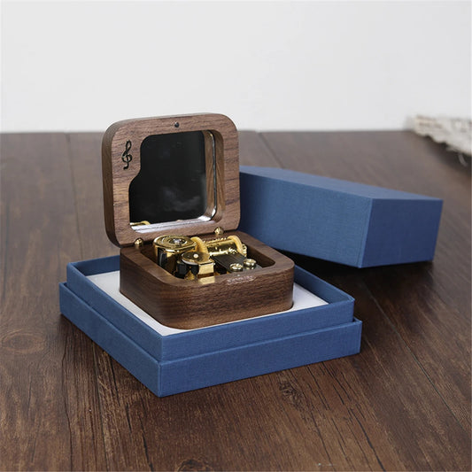 Vintage Wooden Music Box 18 Tone Clockwork Musical Box with Mirror Walnut Wood Anime Game Theme Song Merry-Go-Round Tori No Uta