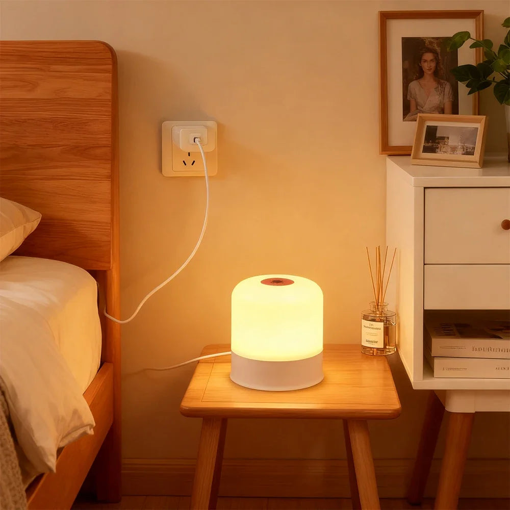 Dimmable Rechargeable and Plug-In LED Night Light with Touchscreen for Bedroom and Desk Use, Decorative RGB Reading Lamp
