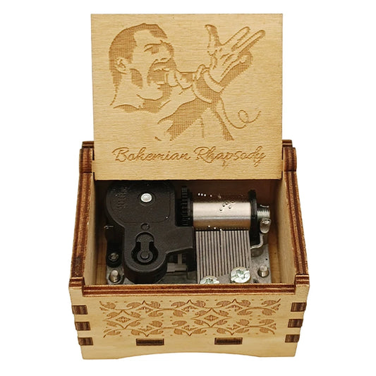 Bohemian Rhapsody Laser Engraved Wooden Music Box with Metal Mechanism - Decorative Desk Ornament for Study and Holiday Gifting