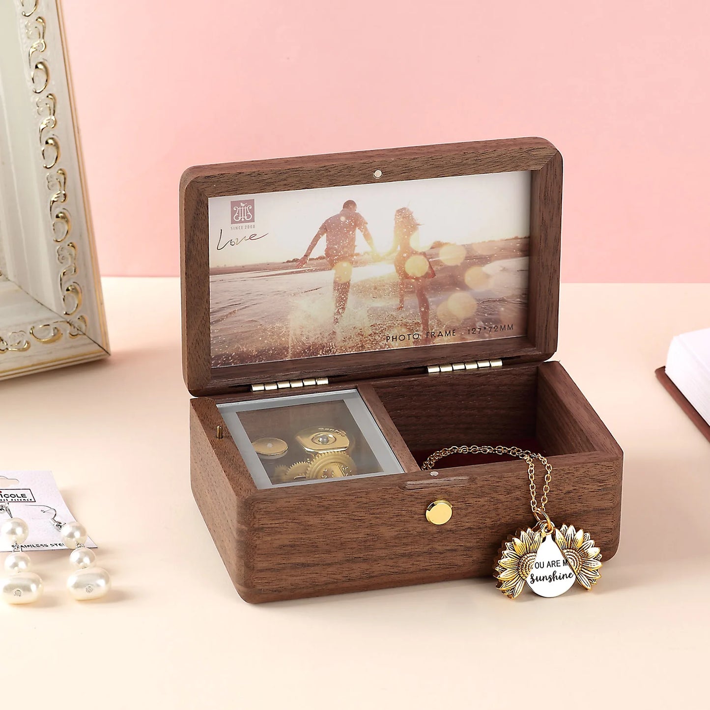 Wood Music Box,Jewelry Box,Photo Customize Gift,Music Box Castle in the Sky Mechanism Birthday Valentine'S Day Christmas Gift