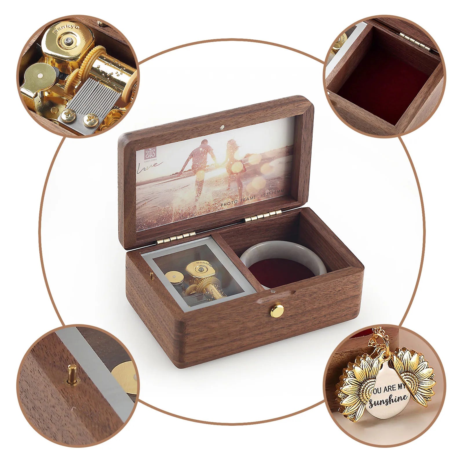 Wood Music Box,Jewelry Box,Photo Customize Gift,Music Box Castle in the Sky Mechanism Birthday Valentine'S Day Christmas Gift
